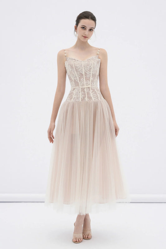 BYDENIO Alizea corset tulle midi dress