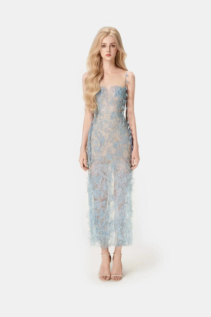 [品牌授权] MONTSAND Beaded Lace Pencil Dress - Blue