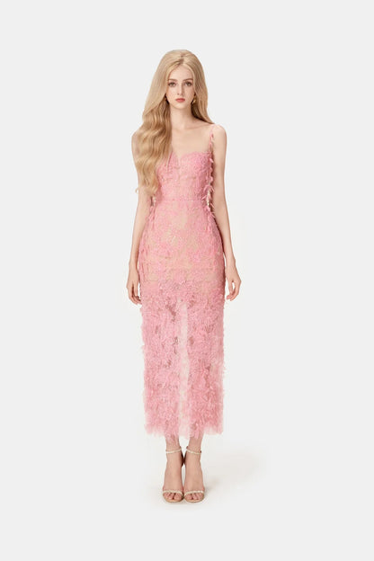 [品牌授权] MONTSAND Beaded Lace Pencil Dress - Pink