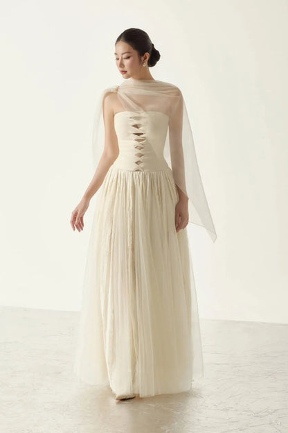 BYDENIO Elizabeth strapless lace mesh dress