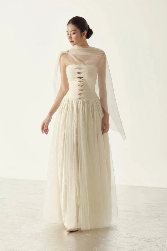 BYDENIO Elizabeth strapless lace mesh dress