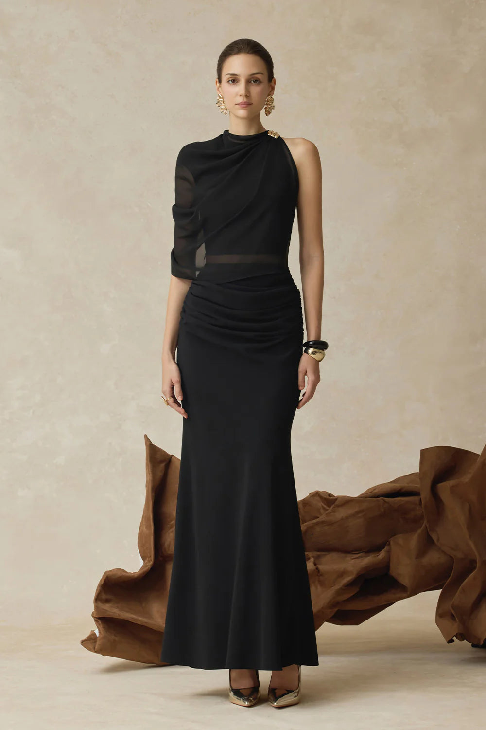 BYDENIO IN-STOCK Averi one-shoulder top & Amara midi mermaid skirt