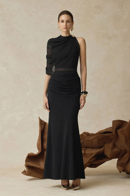 BYDENIO IN-STOCK Averi one-shoulder top & Amara midi mermaid skirt