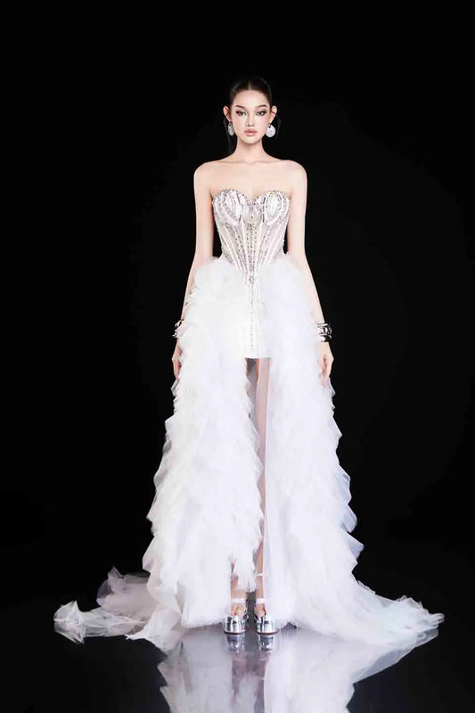 Bandage Dress Mesh trailing dress