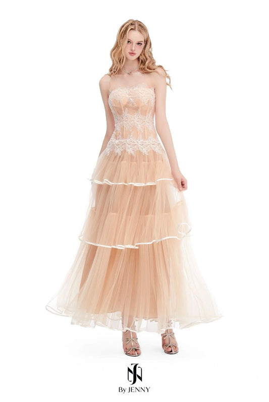 [品牌授权] BY JENNY Orange Junia Lace Maxi Dress
