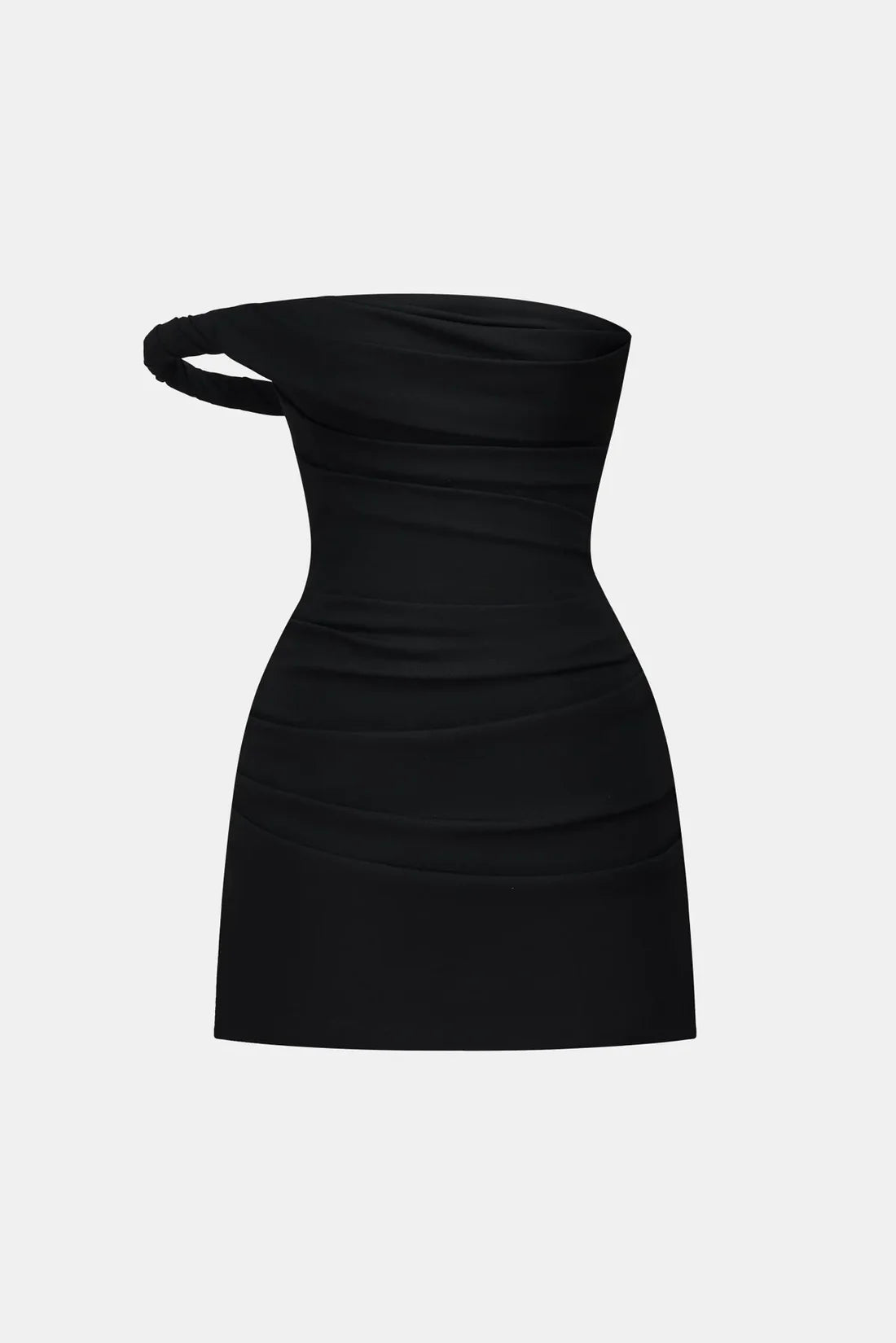 Montsand Black One-off Shoulder Draped Mini Dress