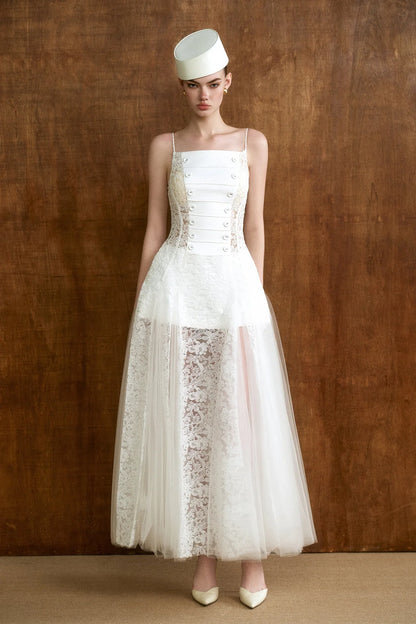 CICI MARIEL Scarf-Neck Lace Maxi Dress