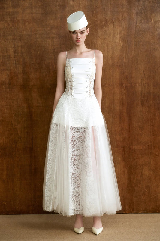 CICI MARIEL Scarf-Neck Lace Maxi Dress