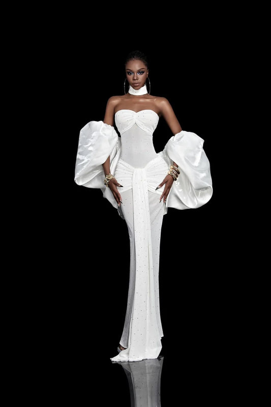 [品牌授权] MAEL FEMME White Tube Max Dress with Sleeve