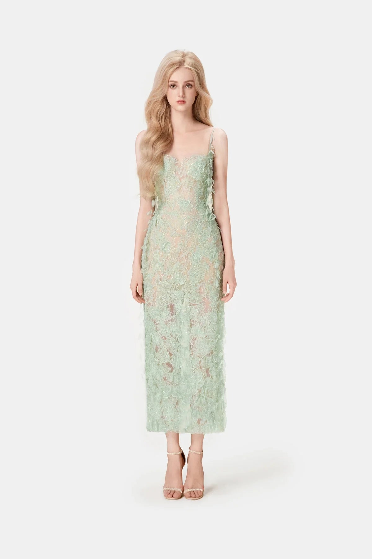[品牌授权] MONTSAND Beaded Lace Pencil Dress - Green
