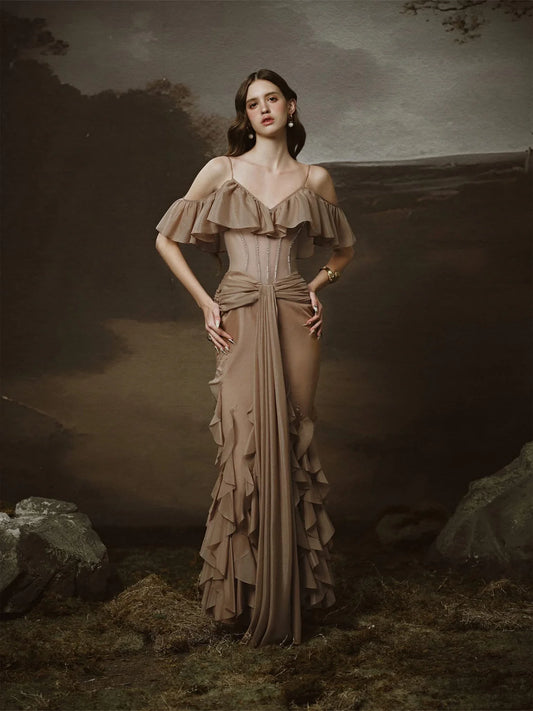 [品牌授权]LINH PHUNG Brown Gaia Maxi Dress