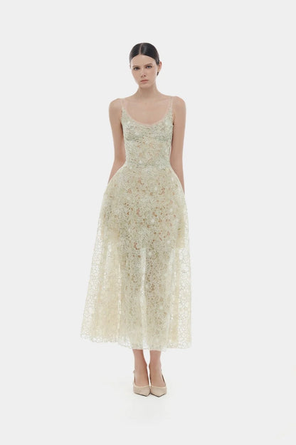 [品牌授权] MONTSAND Flower Lace Midi Dress - Green