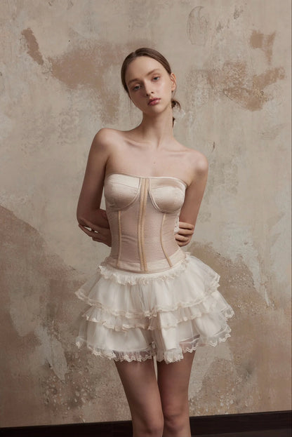 [品牌授权] FA SOGNO NUDE TOP WHITE CAKE MINI SKIRT