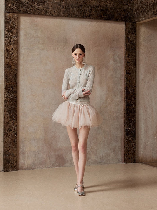 Fa sogno Grey Jacket & Pink Mini Skirt & White Scarf