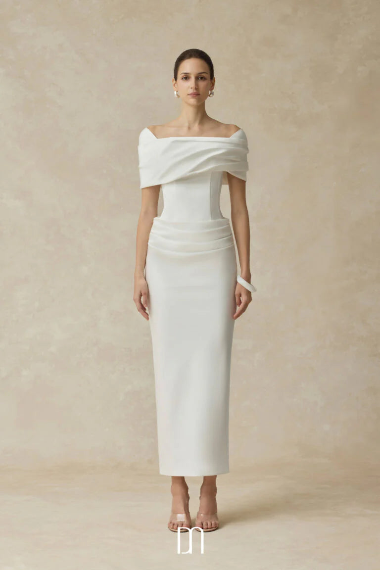 BYDENIO Solora Bodycon midi dress with shoulder-hip draping