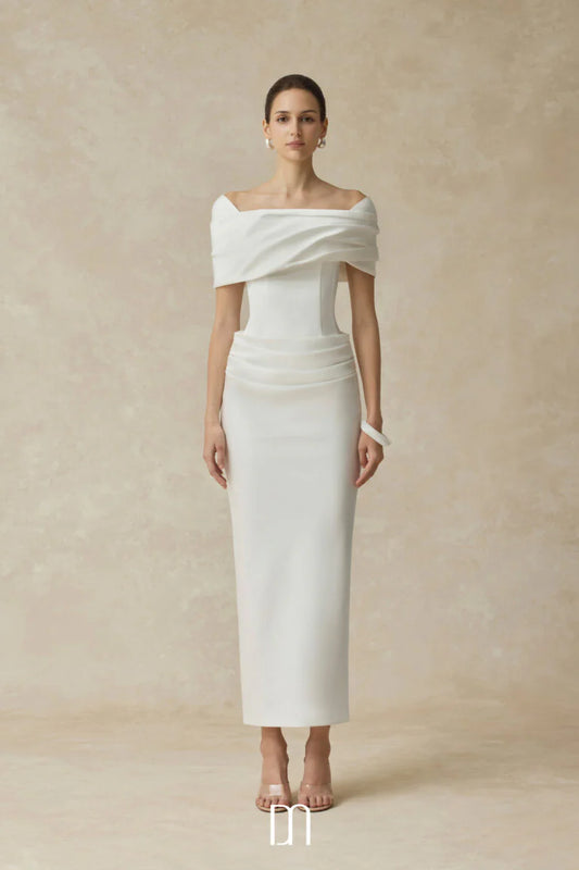 BYDENIO Solora Bodycon midi dress with shoulder-hip draping