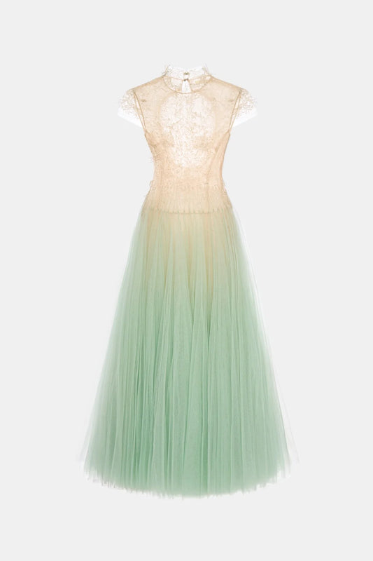 [品牌授权] MONTSAND Green Mint Ombré Cut-Out Lace Midi Dress