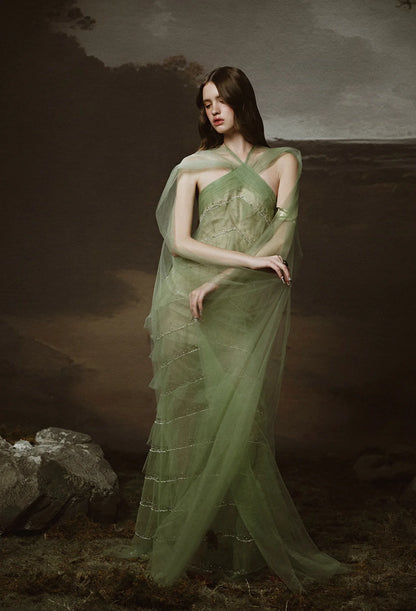 [品牌授权] LINH PHUNG Green Sabrina Maxi Dress