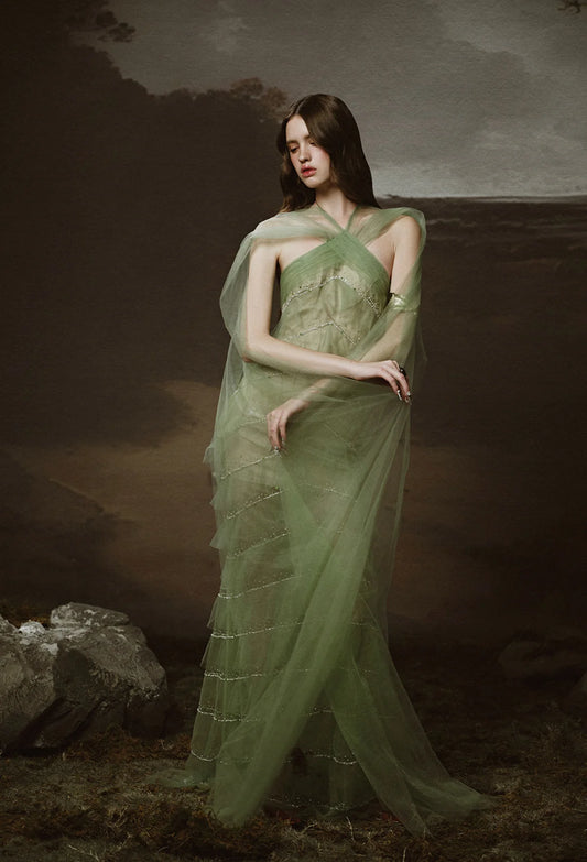 [品牌授权] LINH PHUNG Green Sabrina Maxi Dress