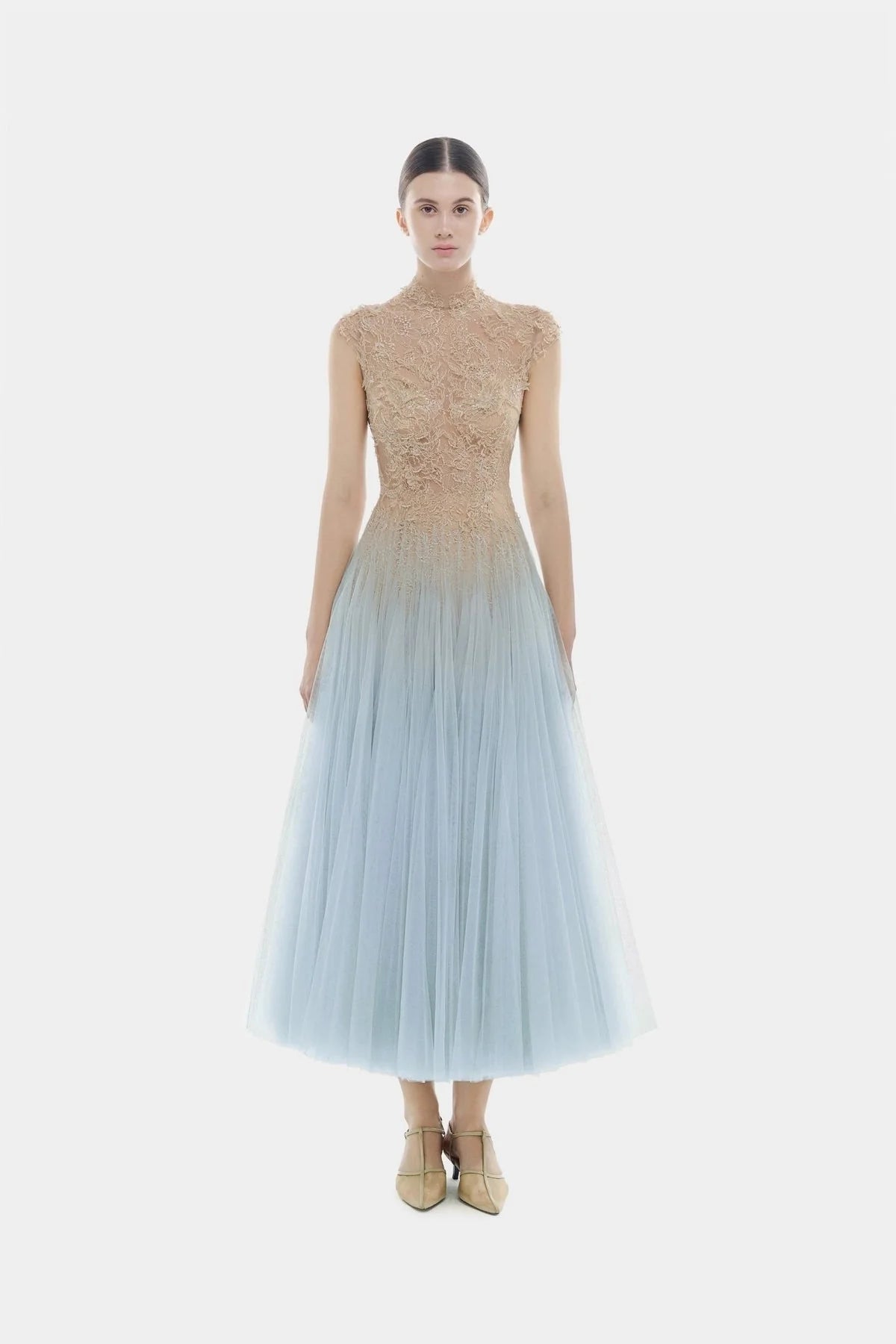[品牌授权] MONTSAND Blue Ombré Cut-Out Lace Midi Dress