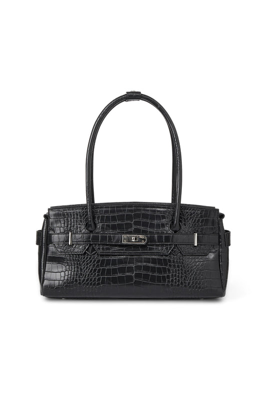 CROCODILE PATTERN TWO-WAY BAG IN BLACK — image 1