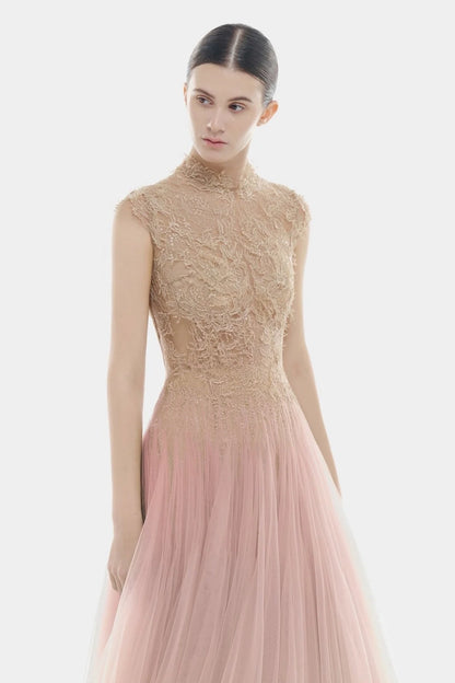 [品牌授权] MONTSAND Pink Ombré Cut-Out Lace Midi Dress
