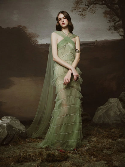 [品牌授权] LINH PHUNG Green Sabrina Maxi Dress