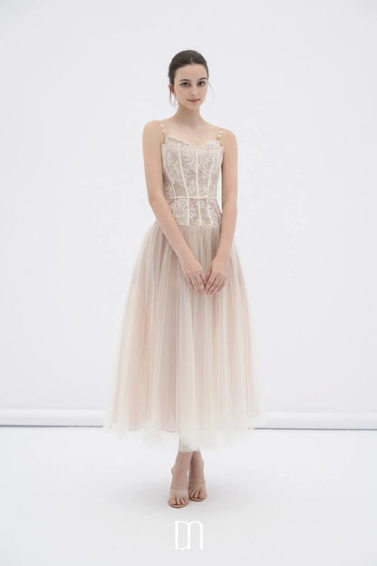BYDENIO Alizea corset tulle midi dress