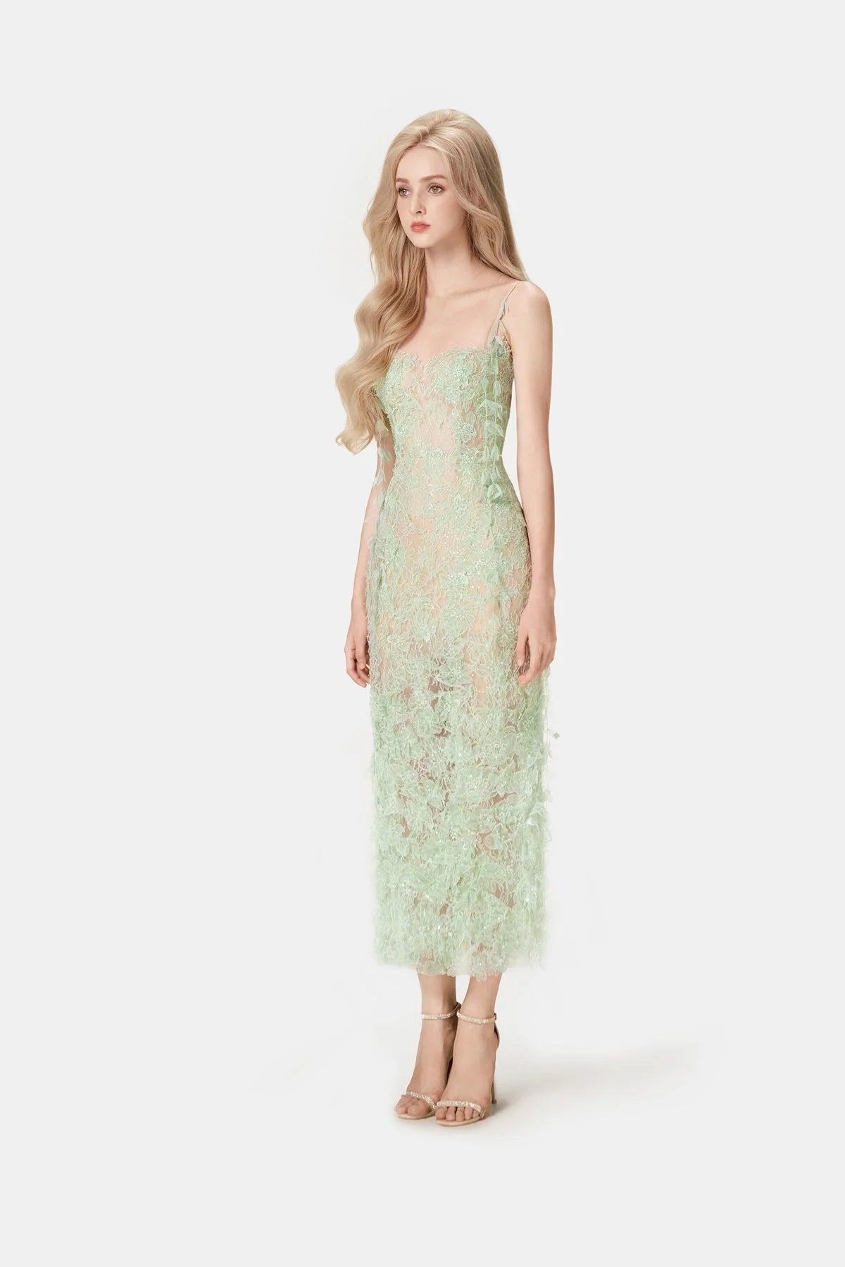 [品牌授权] MONTSAND Beaded Lace Pencil Dress - Green