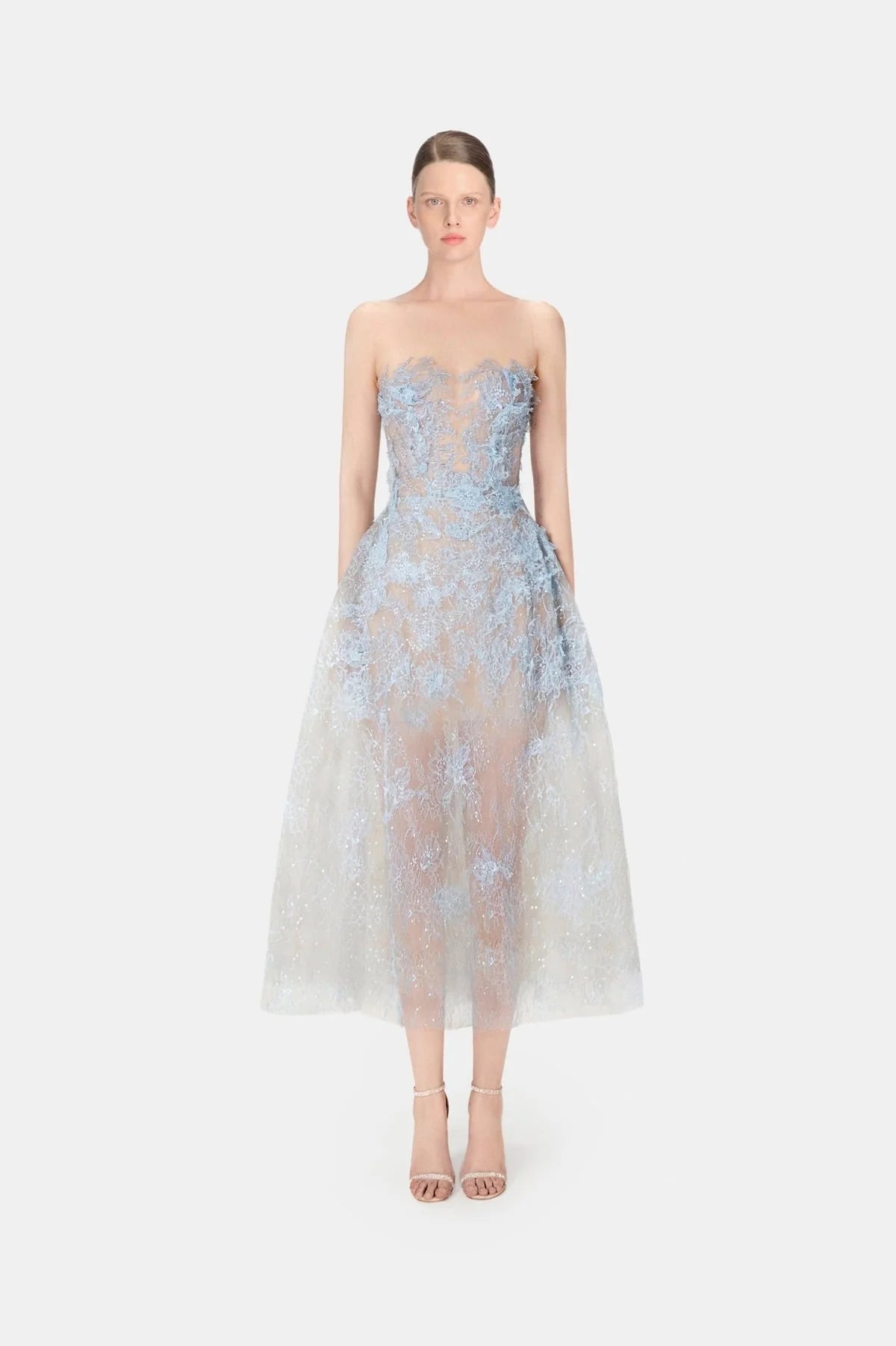 [品牌授权] MONTSAND Blue Beaded Lace Maxi Dress