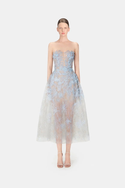 [品牌授权] MONTSAND Blue Beaded Lace Maxi Dress