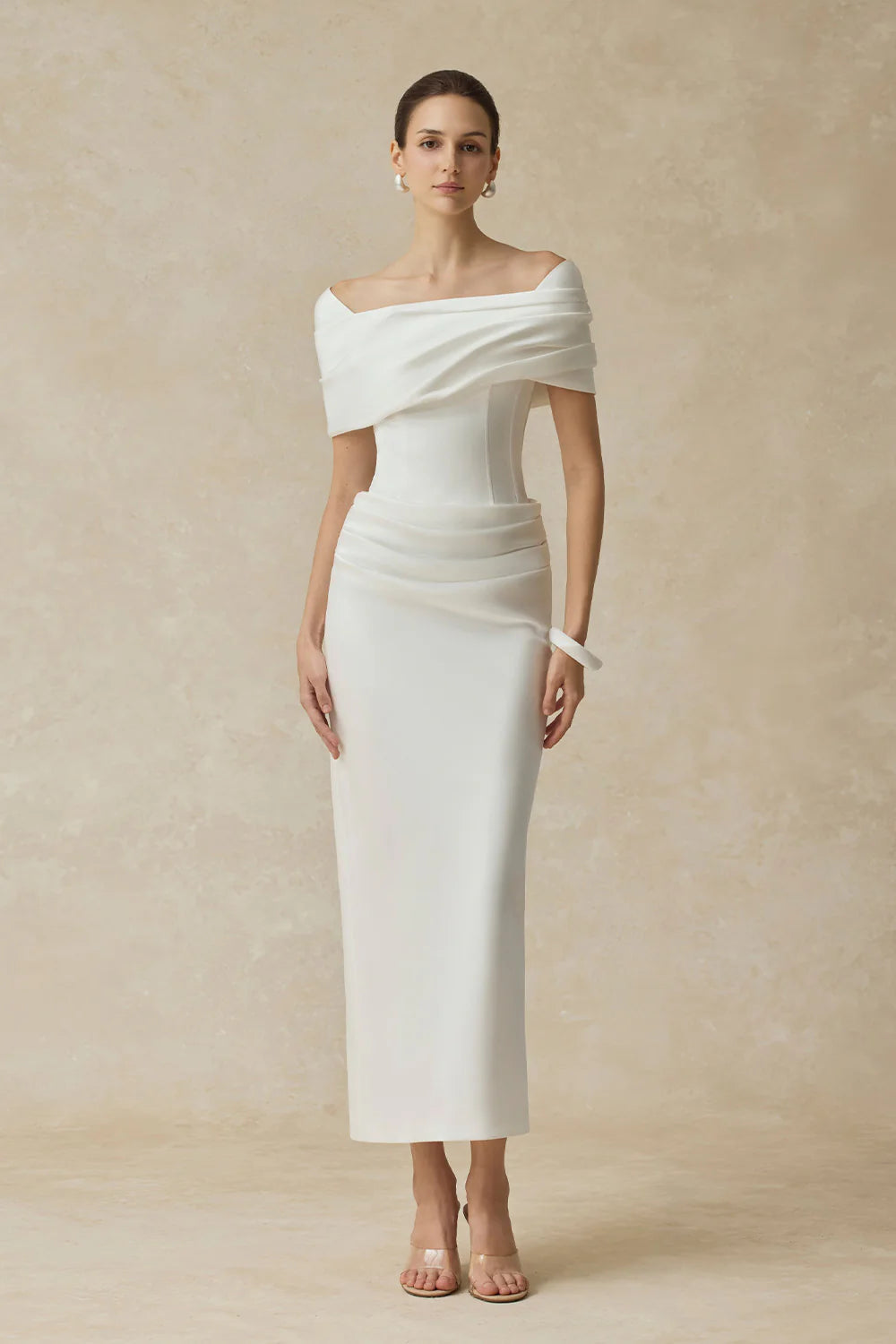 BYDENIO Solora Bodycon midi dress with shoulder-hip draping
