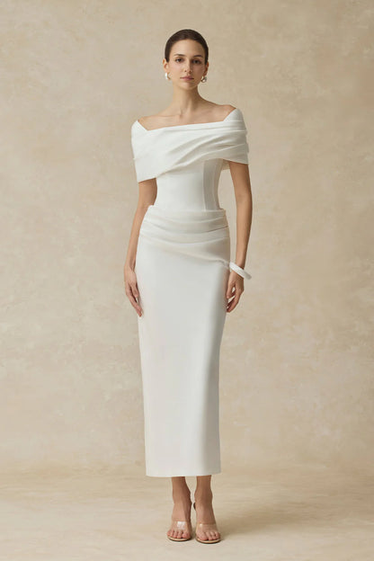 BYDENIO Solora Bodycon midi dress with shoulder-hip draping