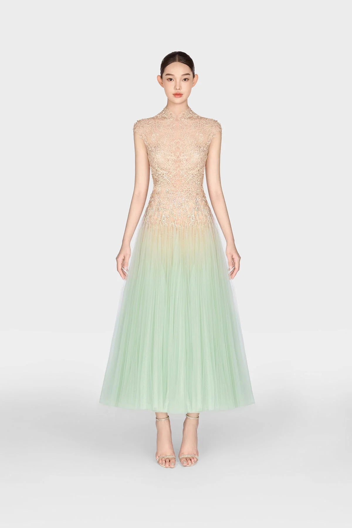 [品牌授权] MONTSAND Green Mint Ombré Cut-Out Lace Midi Dress