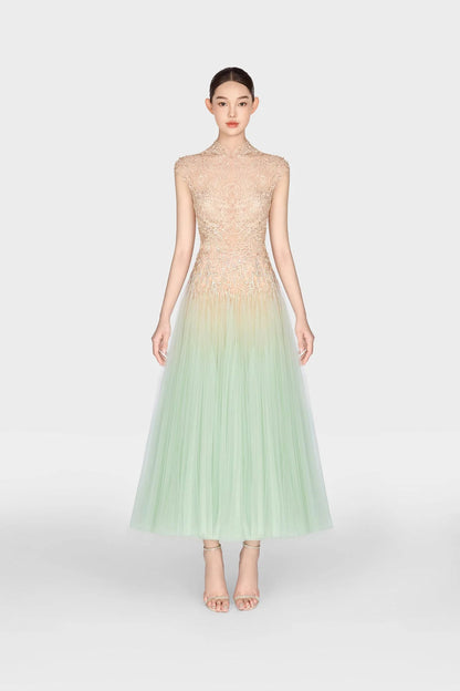 [品牌授权] MONTSAND Green Mint Ombré Cut-Out Lace Midi Dress