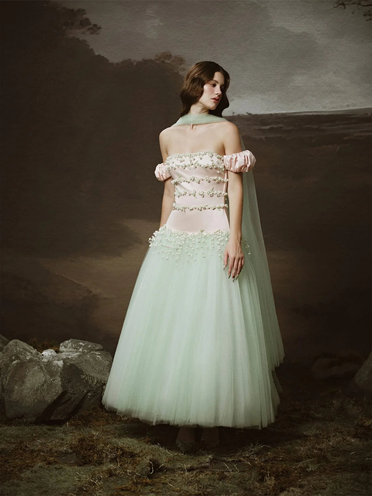 [品牌授权] LINH PHUNG Green Persephone Pink Maxi Dress