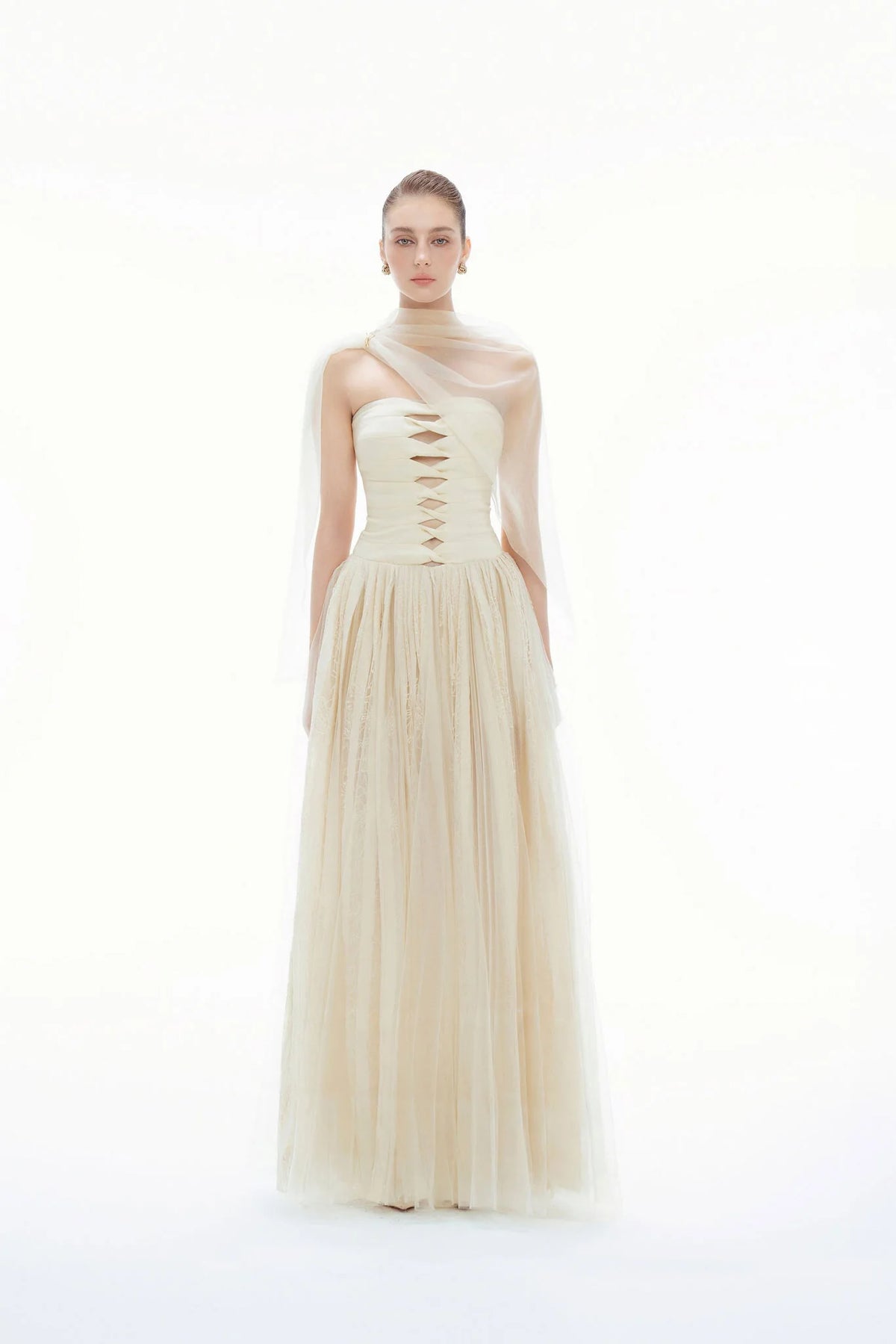 BYDENIO Elizabeth strapless lace mesh dress