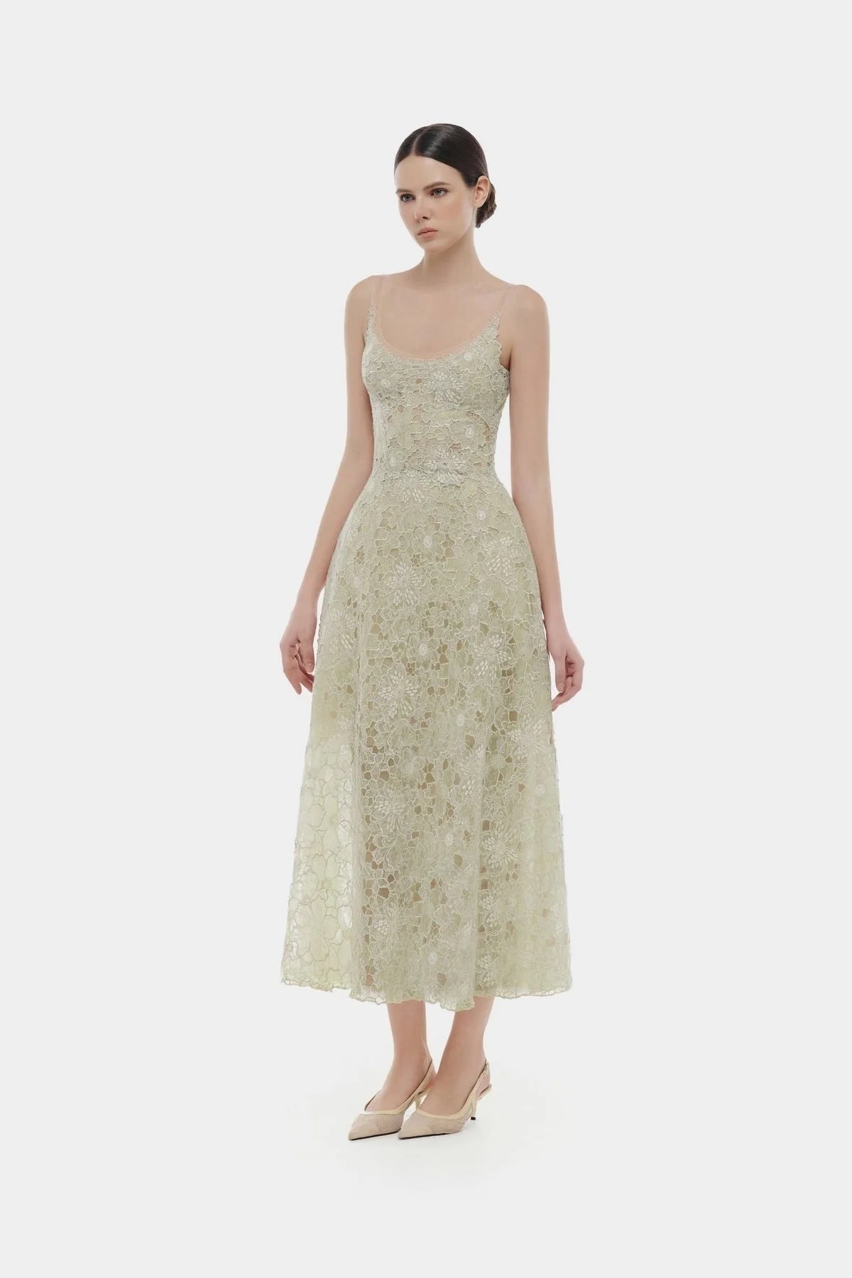 [品牌授权] MONTSAND Flower Lace Midi Dress - Green