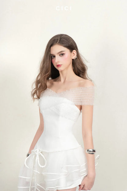 [品牌授权] CICI White CLAUDIE Pleated Mini Dress