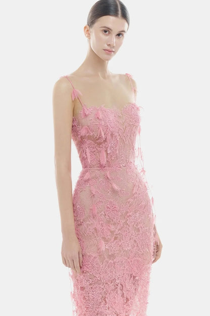 [品牌授权] MONTSAND Beaded Lace Pencil Dress - Pink