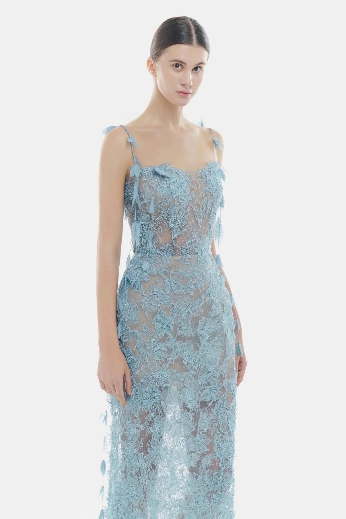 [品牌授权] MONTSAND Beaded Lace Pencil Dress - Blue