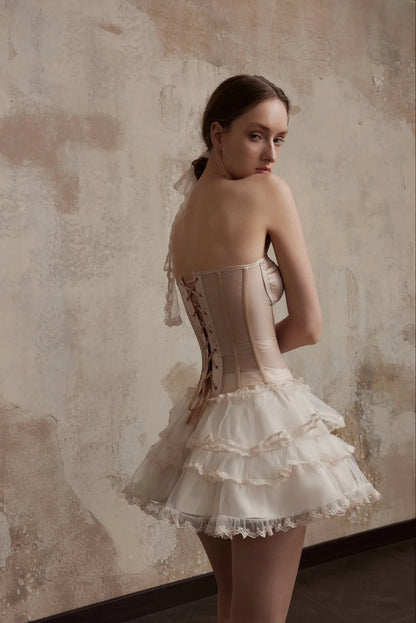 [品牌授权] FA SOGNO NUDE TOP WHITE CAKE MINI SKIRT