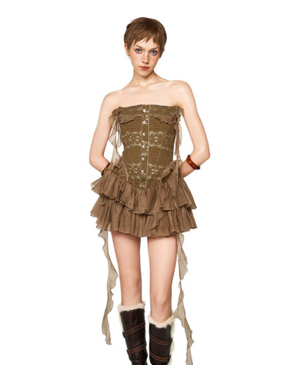 [品牌授权] LSOUL BROWN LEAVEY FRINGE MINI DRESS