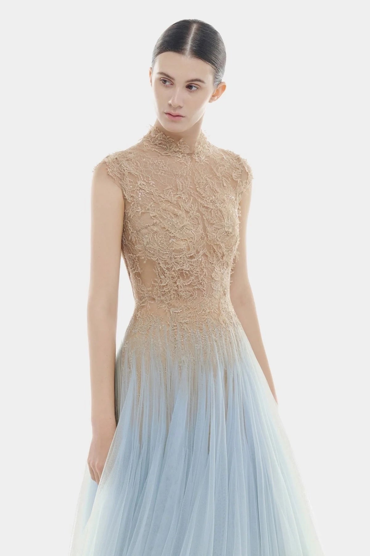 [品牌授权] MONTSAND Blue Ombré Cut-Out Lace Midi Dress