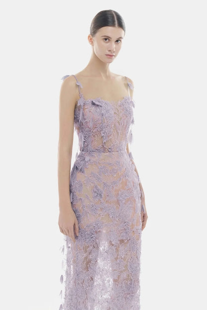 [品牌授权] MONTSAND Beaded Lace Pencil Dress - Purple