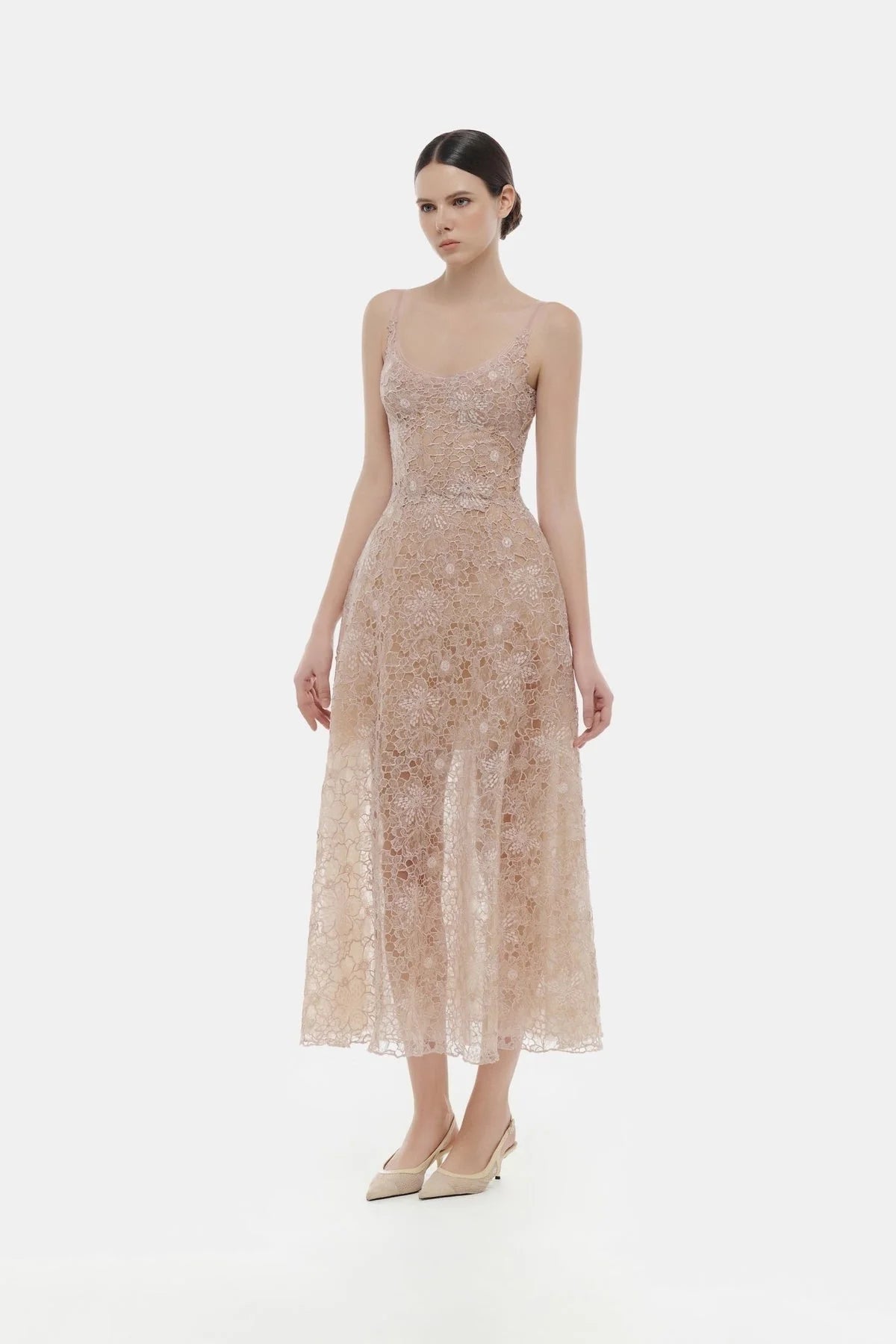 [品牌授权] MONTSAND Flower Lace Midi Dress - Nude
