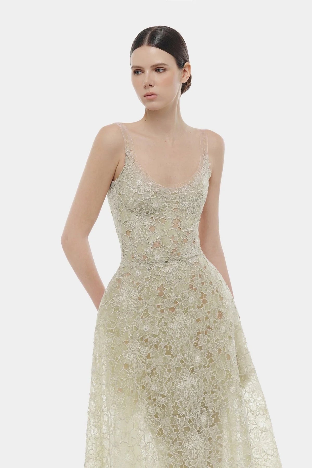 [品牌授权] MONTSAND Flower Lace Midi Dress - Green