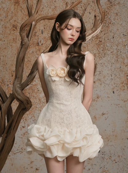 Delicate Satin Dress - CREAM WHITE