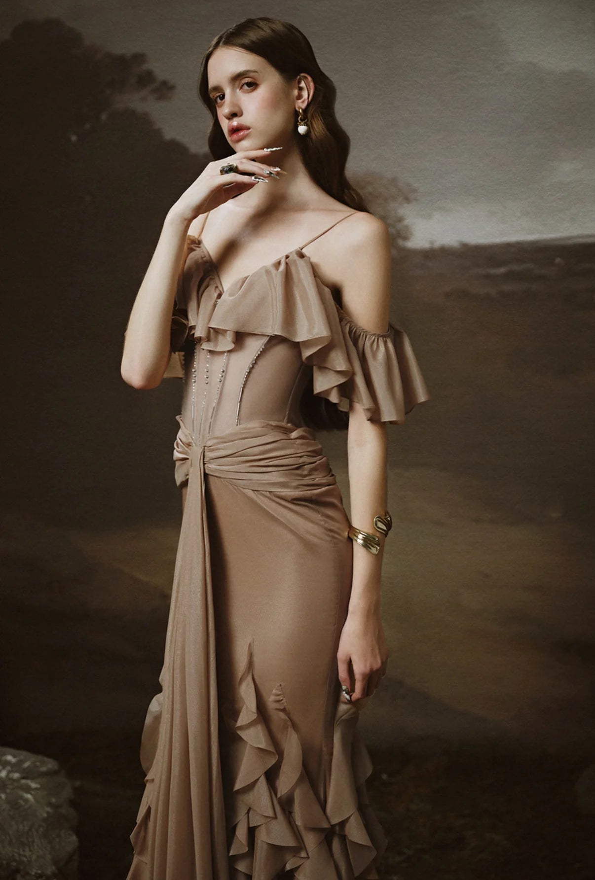 [品牌授权]LINH PHUNG Brown Gaia Maxi Dress