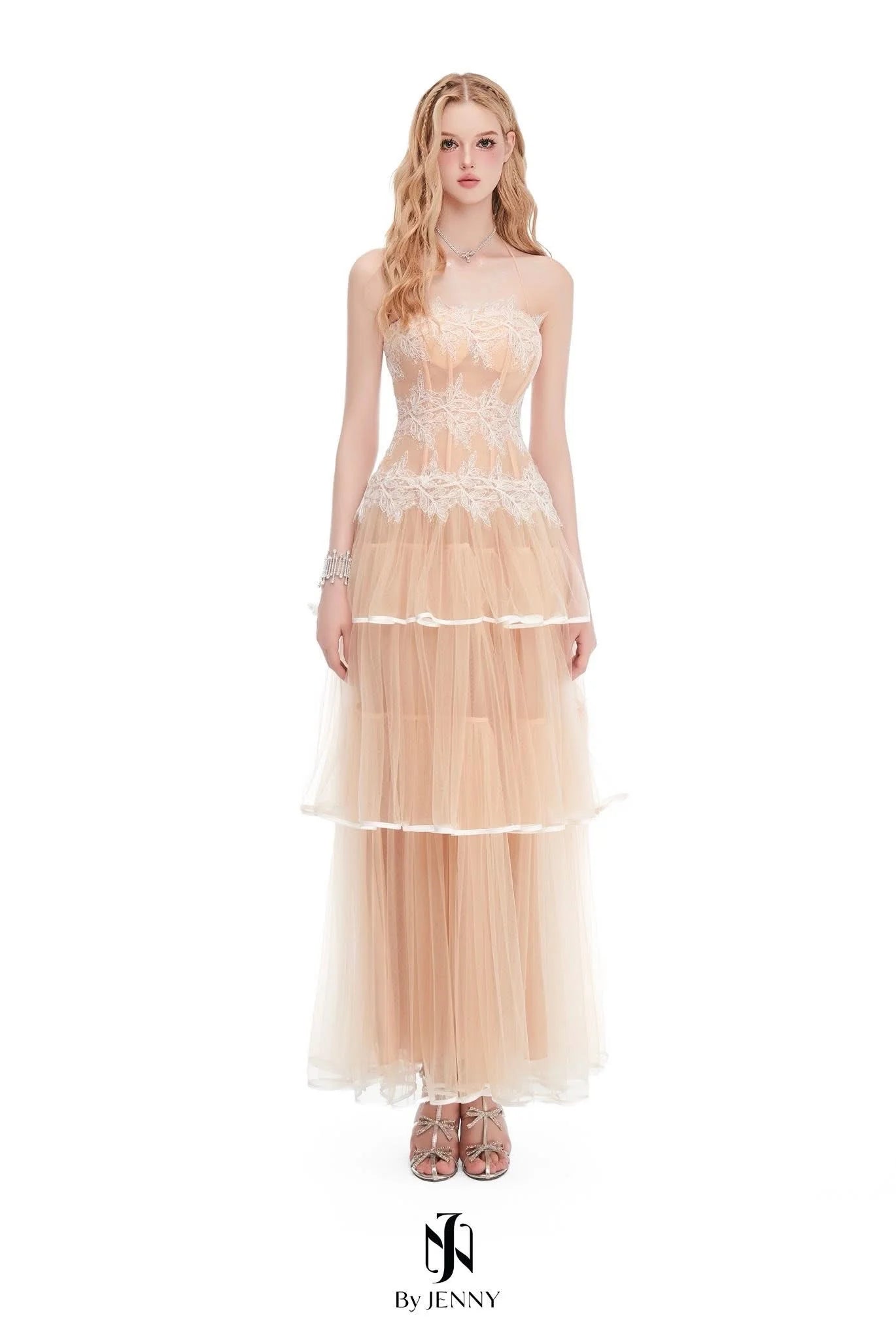 [品牌授权] BY JENNY Orange Junia Lace Maxi Dress